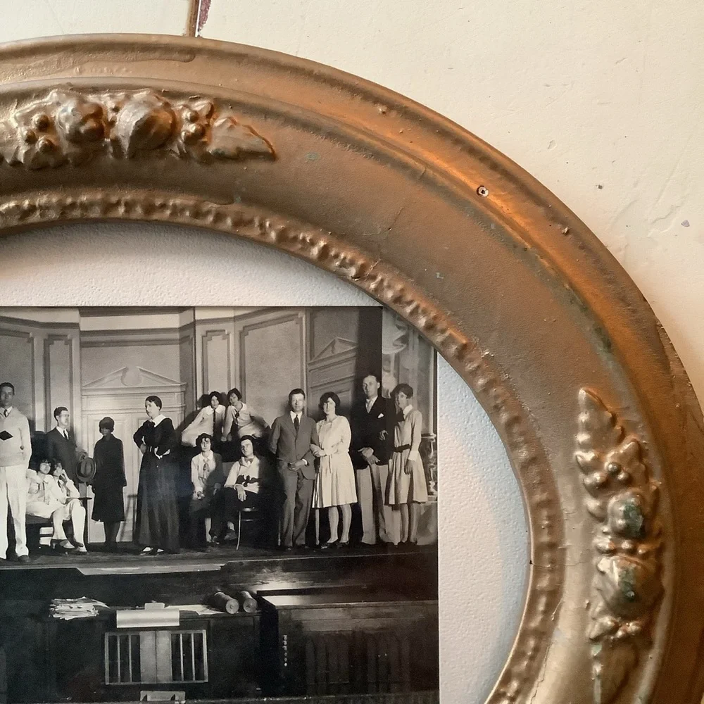 Antique Oval Gold Ornate Wood Frame with Old Play Performance Original Photo